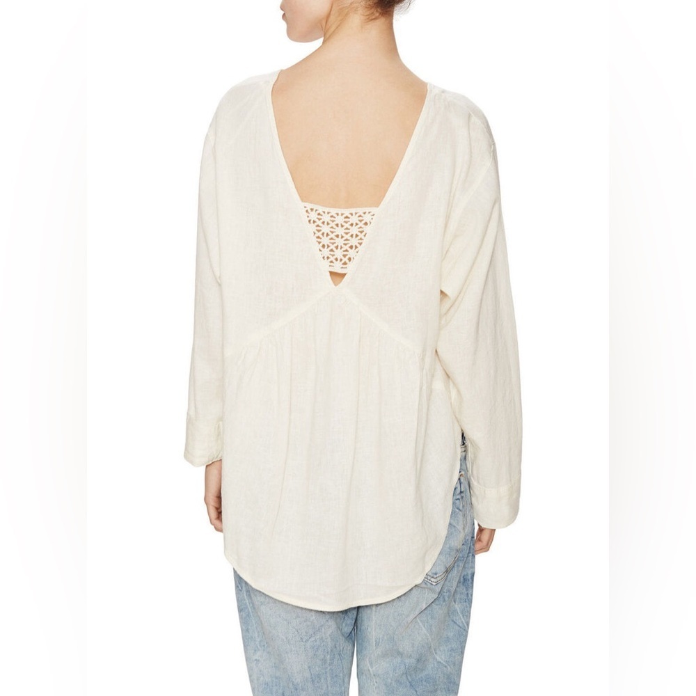 FREE PEOPLE Boho Linen Just Cruisin Pullover Blouse V-Neck in Ivory Size XS - Picture 2 of 13
